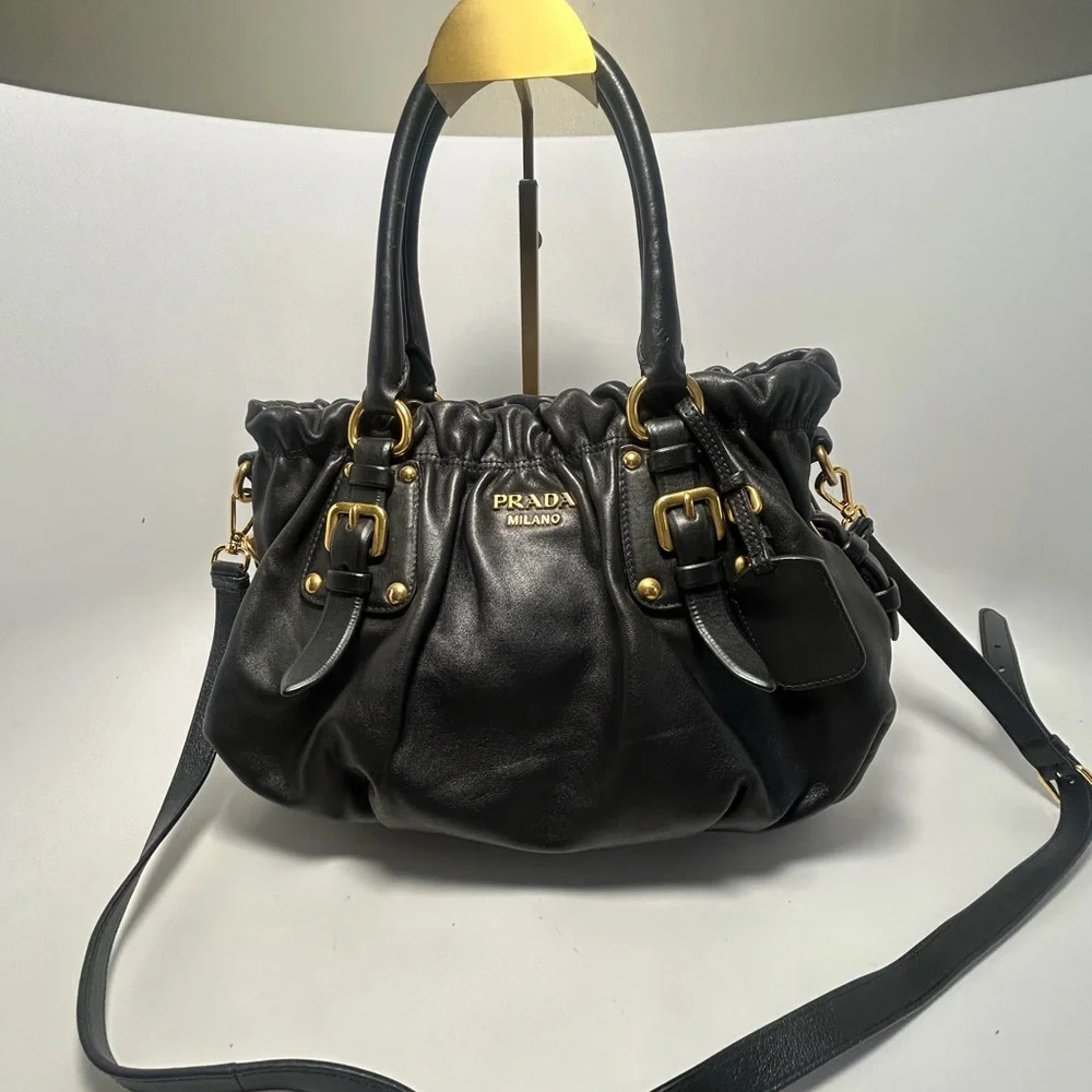 Prada Soft Calf Tote in Black Leather with Gold Hardware - Picture 1 of 10